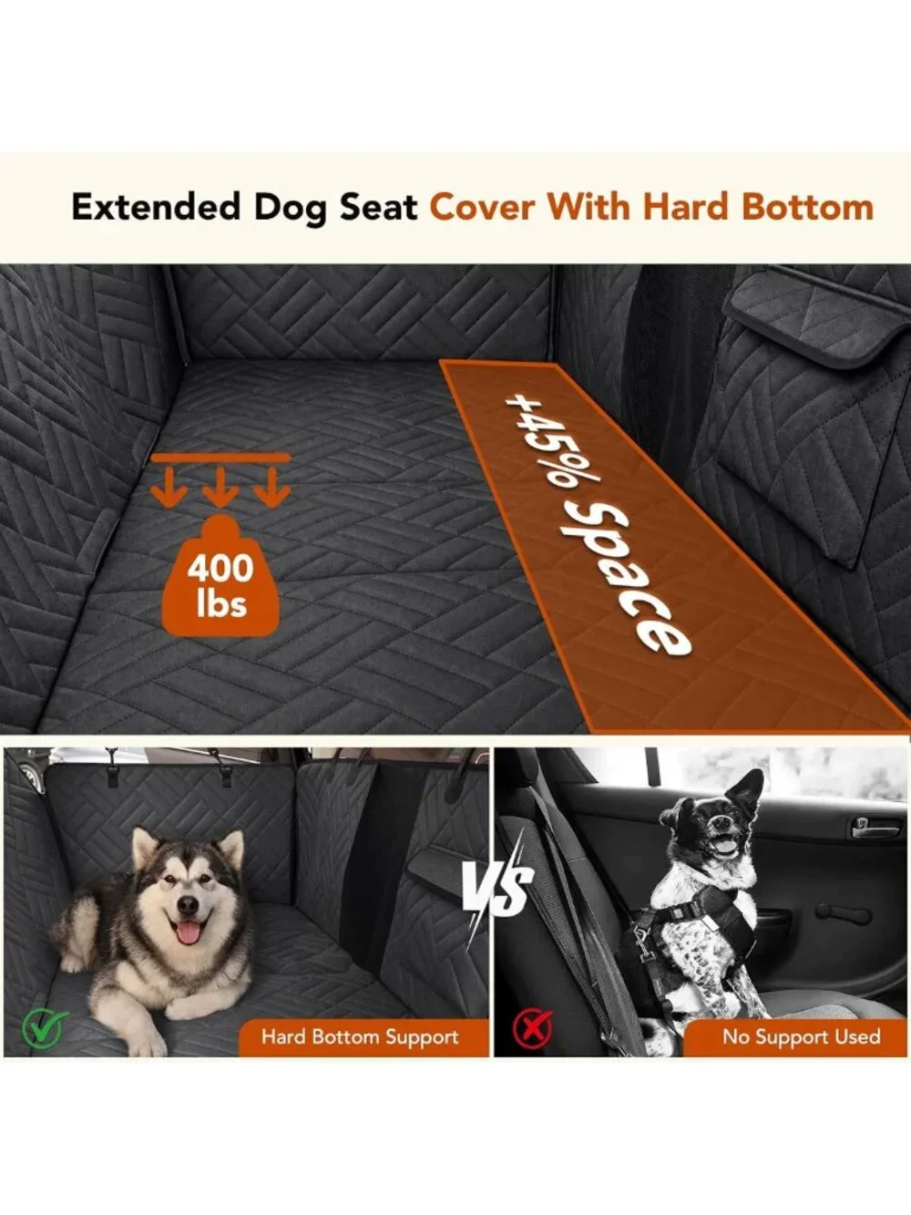 Waterproof Dog Car Seat Cover Hammock, Hard Bottom, Heavy-Duty for 400lbs Pets